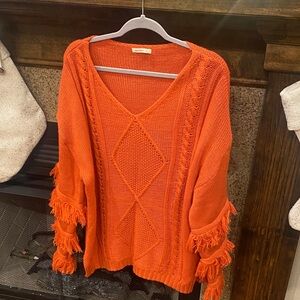 Orange Knit Sweater with Fringe